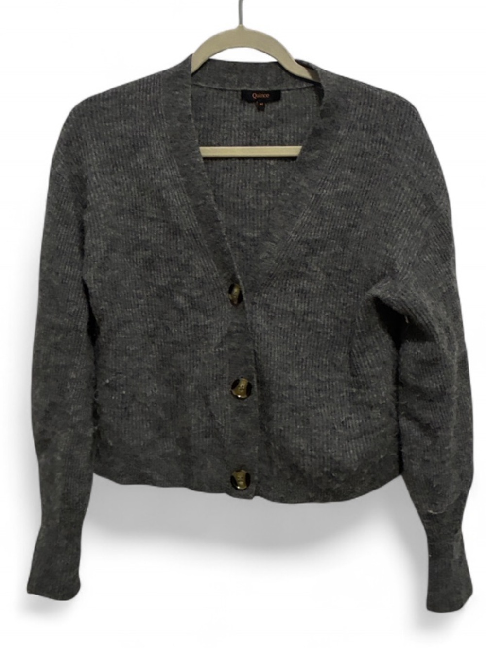 Quince Wool Alpaca Gray Cropped Button Cardigan